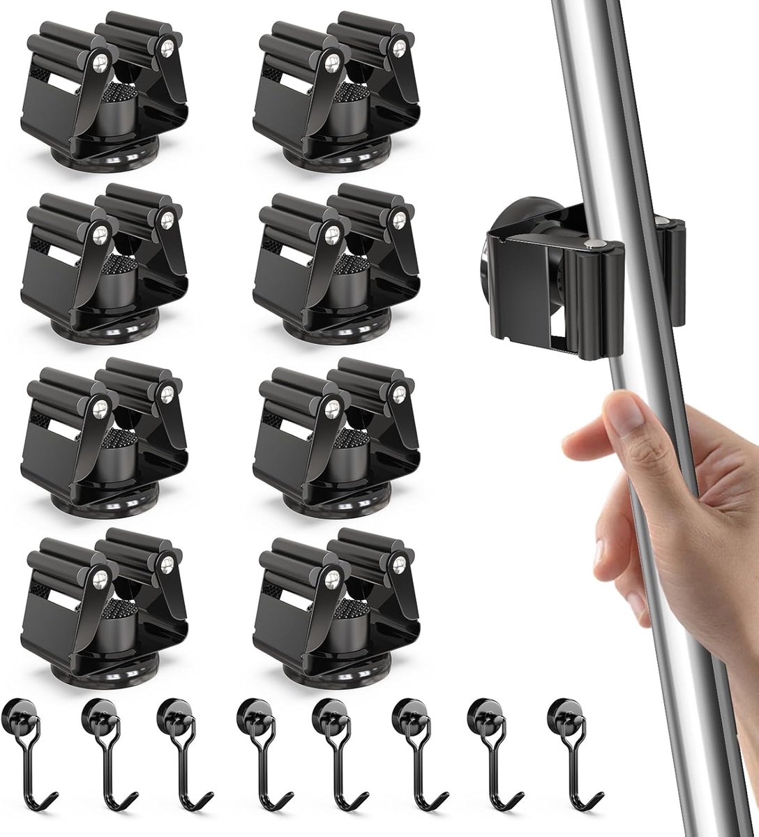 SnelShoppen - 3-H Magnetische Bezemhouders - 8 Stuks - RVS Tuin Gereedschap Houder - Wandbevestiging voor Keuken, Badkamer, Garage en Tuin - Sterke Ma
