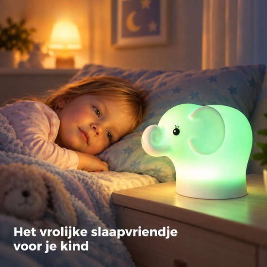 Caryota Nachtlampje Olifant - Nachtlampje Kinderen en Baby - RGB LED Kinderlamp - Dimbaar met Afstandsbediening - Oplaadbaar via USB-C - Siliconen van Merkloos — afbeelding 2