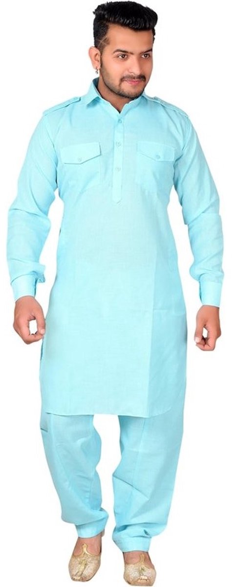 Heren katoenen blend kurta-pyjamaset - traditioneel Indiaas kledingstuk