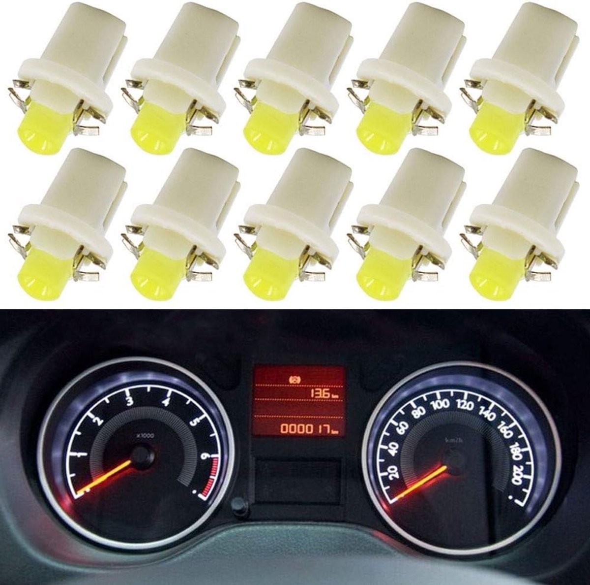 10 stuks T5 B8.5D led-lampen voor dashboardinstrumenten, COB witte lampen, 12 V