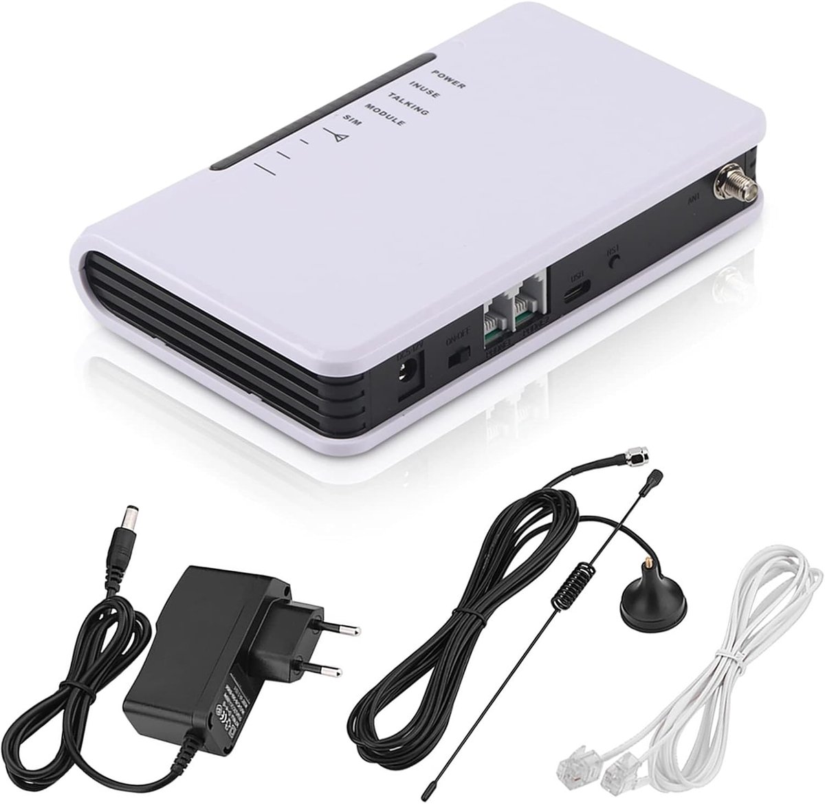 Terminal vaste telefooncabine GSM, draadloos naar mobiele telefoon, bekabeld, 24 uur op vaste lijn toegankelijk/alarm/opnamecabine met antenne en netadapter (EU)