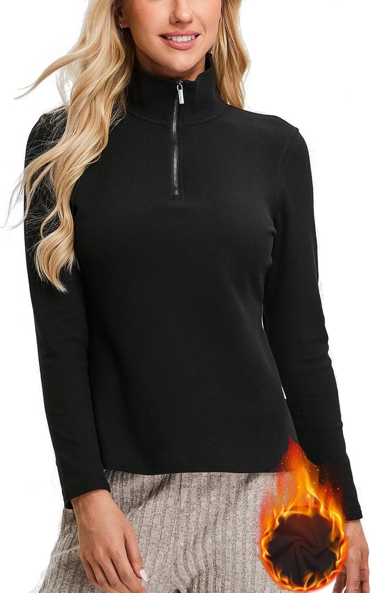 Thermoshirt voor dames, lange mouwen, sportshirt, 1/4 rits, thermische pullover voor dames, herfst, basic shirt met lange mouwen, licht sportshirt voor dagelijkse outfit, hardlopen, training