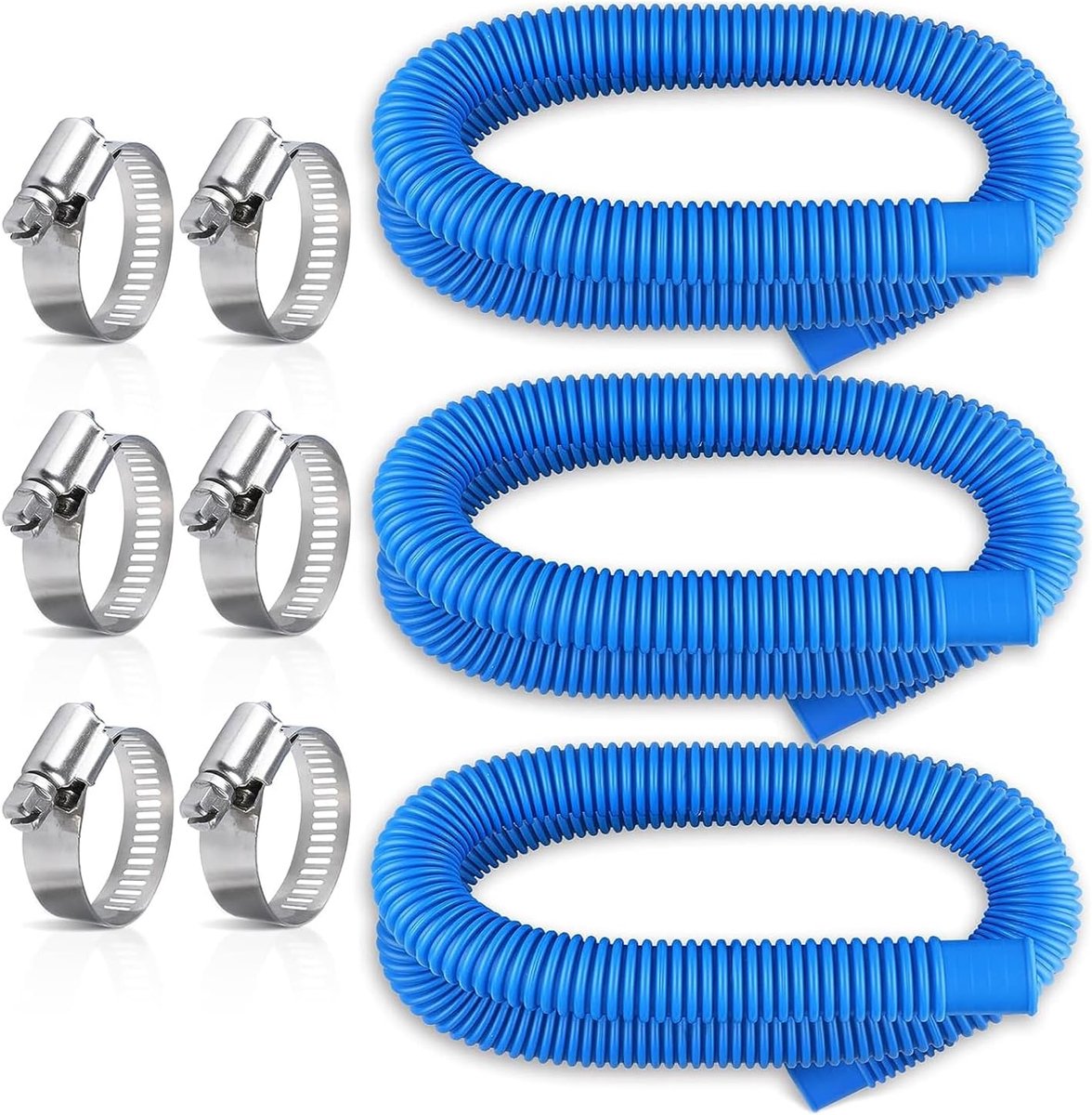 Zwembadslangen, 1,25 inch diameter zwembadvervangingsslang voor bovengrondse zwembaden, 3-pack zwembadpompbuizen met slangklemmen