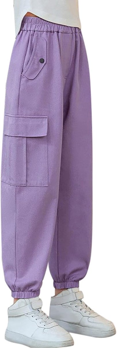 Kinderbroek voor jongeren, meisjes, casual, hoge taille, trekkoord, losse pasvorm, zakken, kinderen, cargobroek, trainingsbroek, streetwear