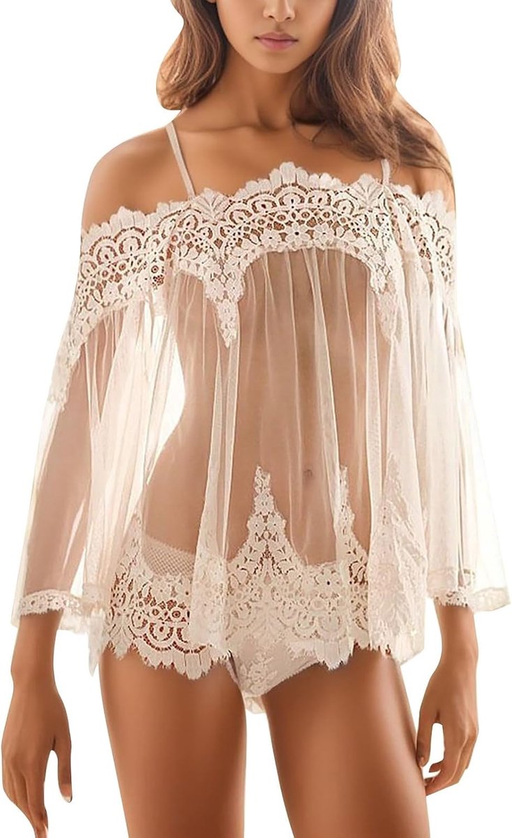 Sexy lingerieset voor dames, nachthemd, kant, satijn, zwart, blote rug, zacht, nauwsluitend, geraffineerd, zacht, huwelijksreis, nachtkleding, A257