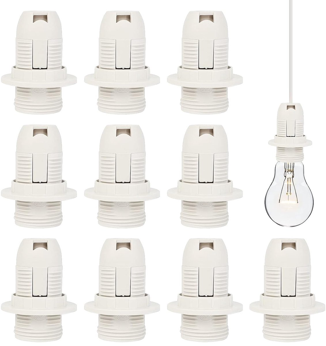 10 stuks Edison schroef E14 socket - isolerende kunststof schaal, 250V 2A hoge geleidbaarheid, hanger socket & vervangende ring (wit)