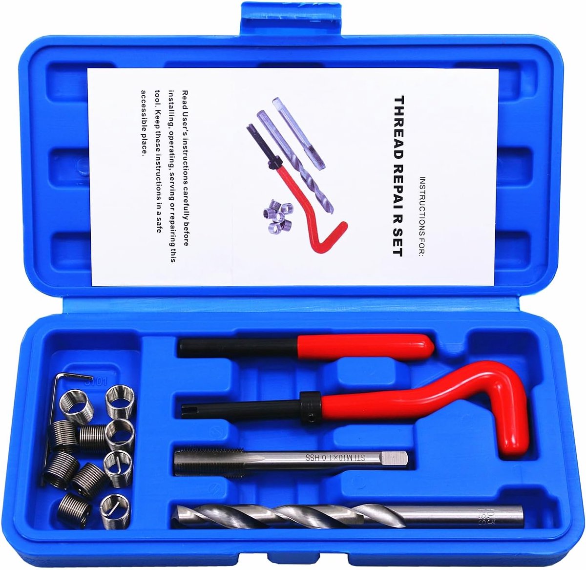 15 stks Draad Reparatie Kit M10 x 1.0mm Metrische Draad Reparatie Insert Kit Compatibel Hand Tool Set voor Auto Reparatie (M10-1.0)