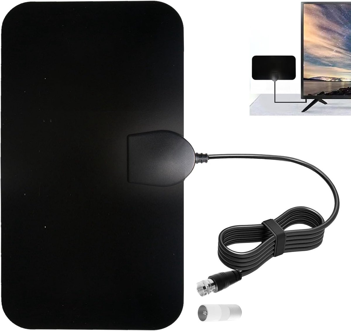 4K tv-antenne, digitale tv-antenne voor binnen, meer dan 250 km lang voor DTT DVB-T/DVB-T 2 met 3 m kabel, raamantenne voor digitale HD/VHF/UHF/FM-ontvangst