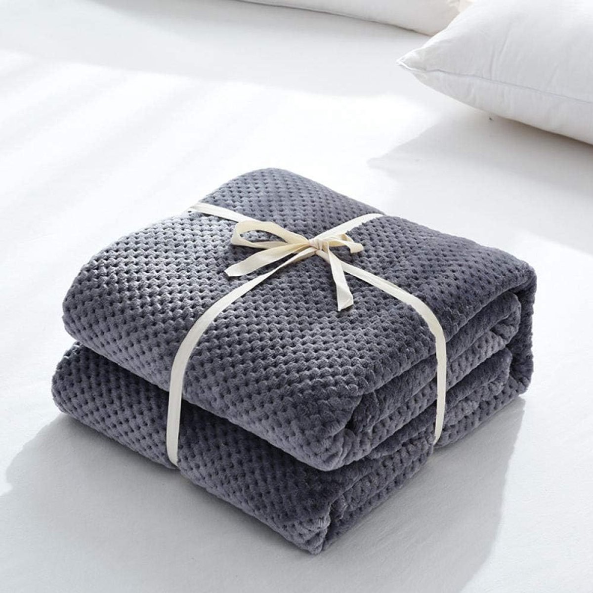 Double/Twin Size fleece beddekens Warme donzige omkeerbare microvezel stevige dekens voor bed en bank-Purper_180 * 200 cm