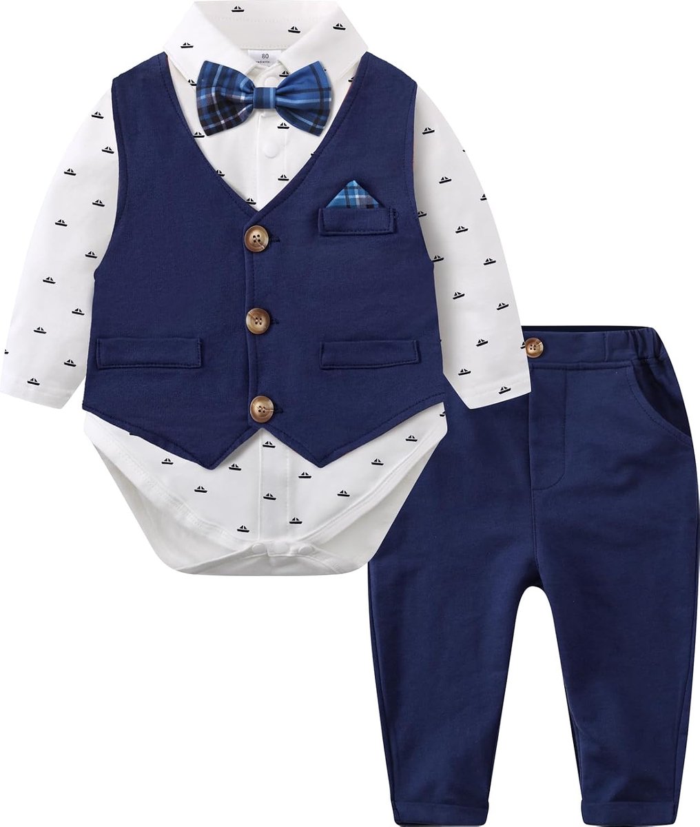 Mintgreen Babyjongen Formeel Bodysuit, 3 Stukken Heer Kleding Doop Smoking Shirt & Vest + Broek