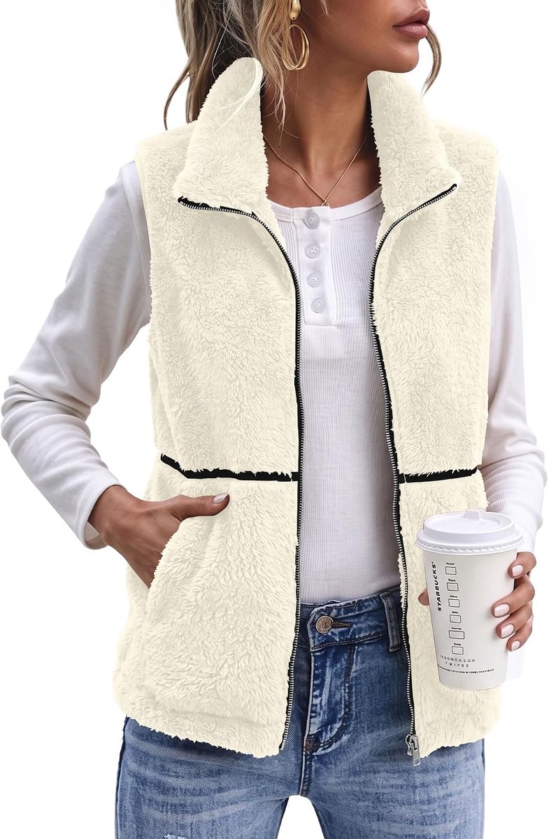 Fleece Gilet voor Vrouwen UK Zip Up Stand Kraag Body Warmer Vest