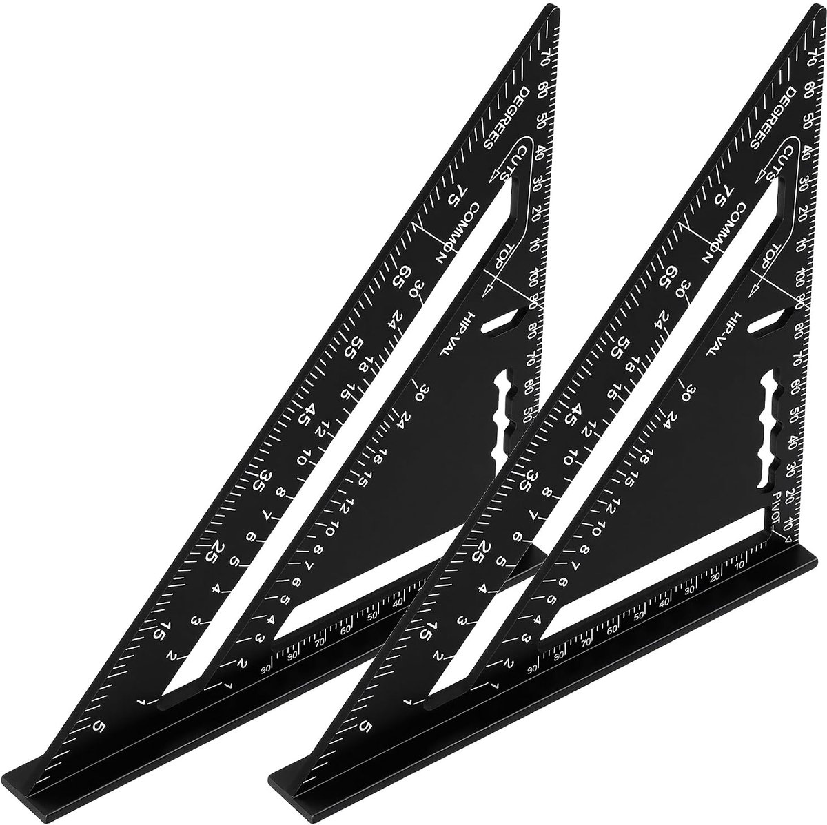 2 stuks timmermanshoek, 185 mm, aluminium gradenboogset met aanslagvoet, timmermanshoek voor 45 en 90 graden meting, zwart