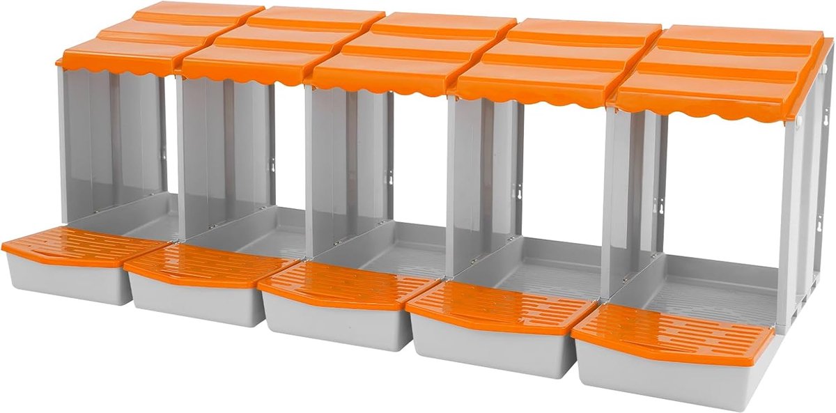 Kippenlegbak met 5 vakken, rood-grijs, kippenlegbak met uittrekbare eieropvangbak, 139,7 x 51,5 x 46,5 cm (l x b x h), voor kippenhokken (oranje-grijs)