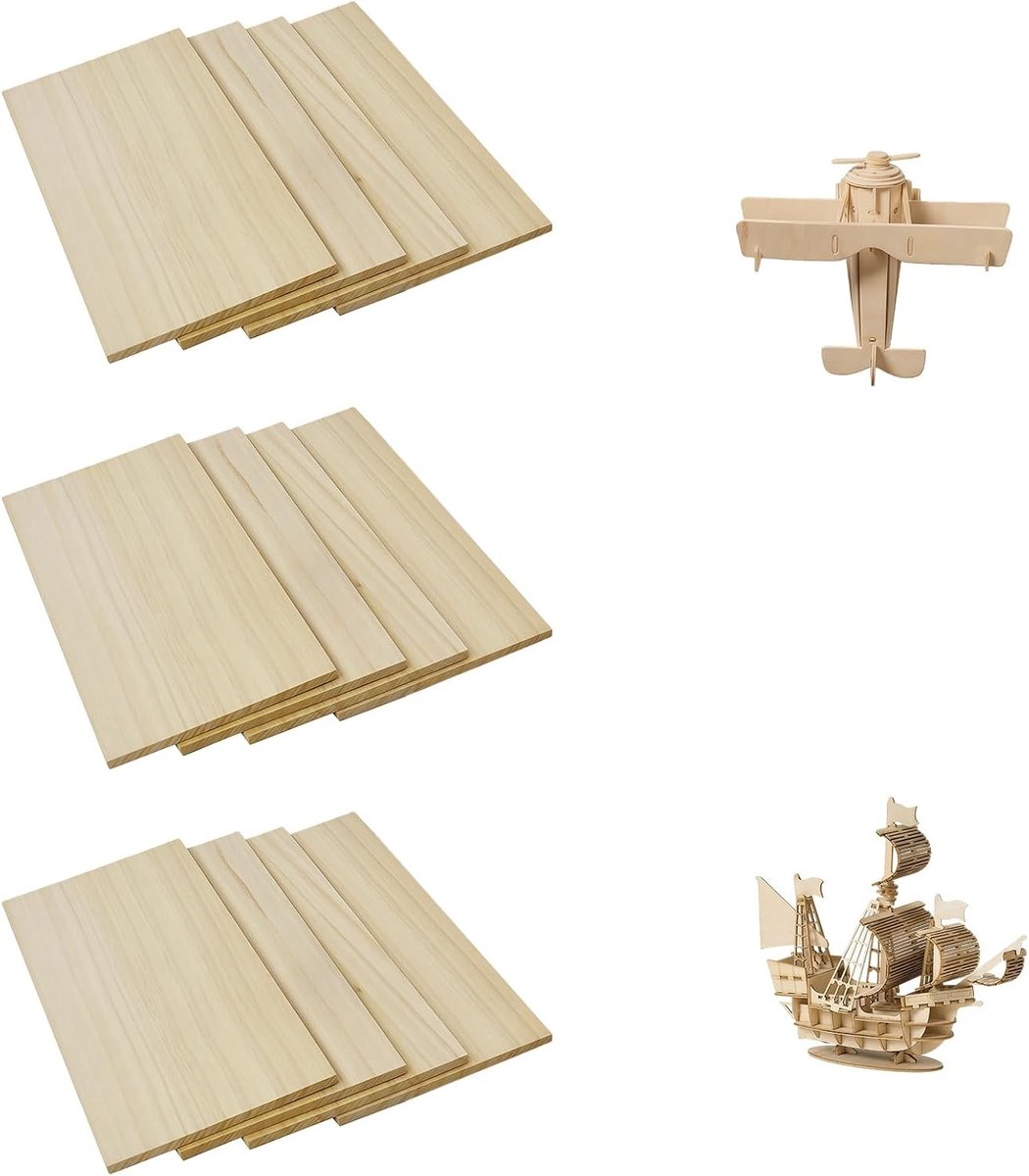 12 Stuks Houten Patroonplaten 200x100x2mm, Licht Balsa Hout, Ideaal voor DIY Projecten en Creatieve Ambachten