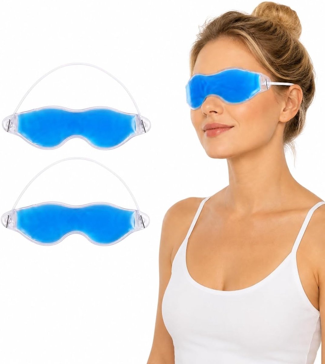 Oogmasker 2-pack, blauw - verkoelend gel slaapmasker voor gezwollen ogen, migraine, sinus, zwellingen & allergieën, koude- en warmtetherapie voor mannen en vrouwen.