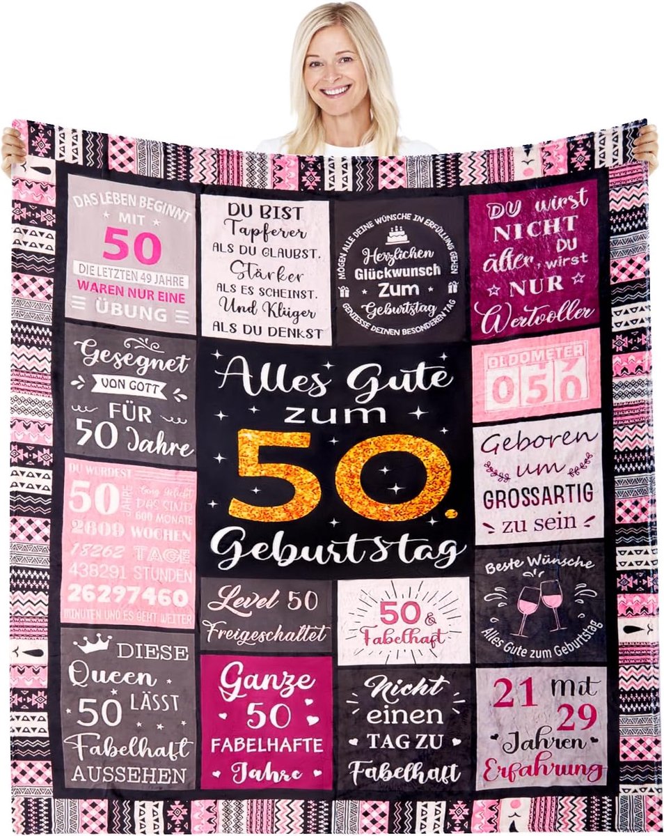 Cadeaus voor de 50e verjaardag vrouwen, 50 jaar vrouw, decoratie 50e verjaardag vrouw moeder, grappige 50e deken, 150x130cm (Duits)