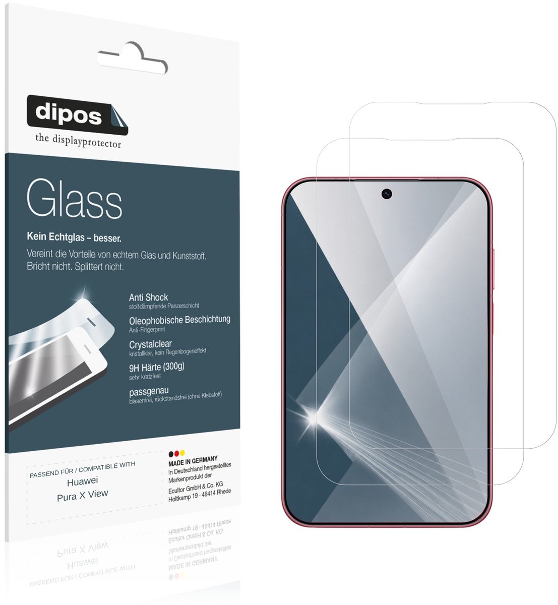 dipos – 2x Pantserfolie geschikt voor Huawei Pura X View | 9H Screenprotector