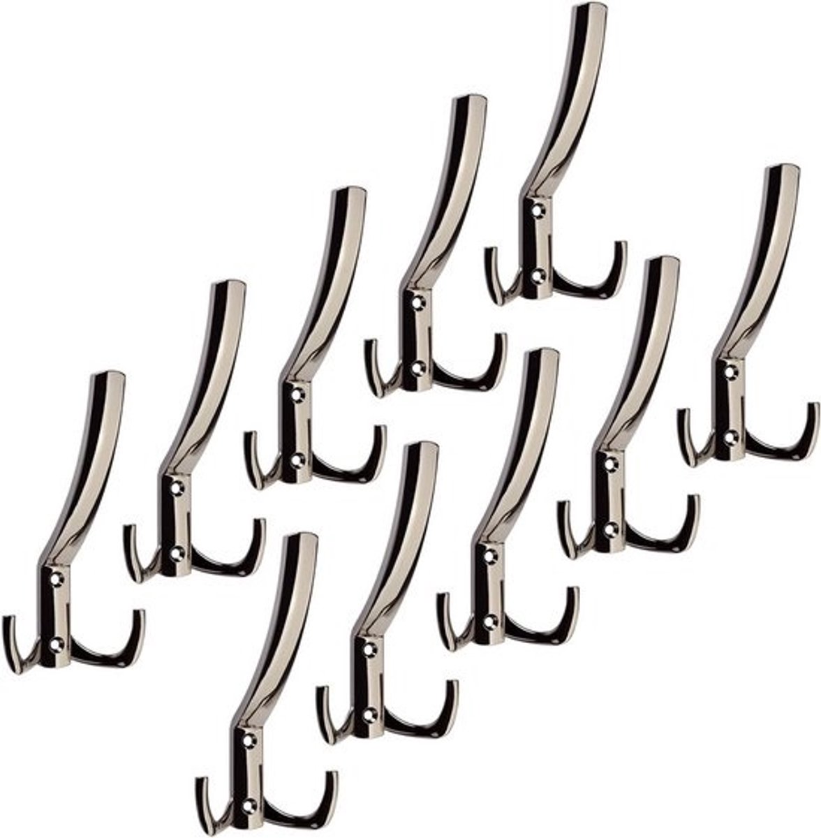 Set van 10 grote kledinghaken - Donker chroom - 143 x 76 x 67 mm