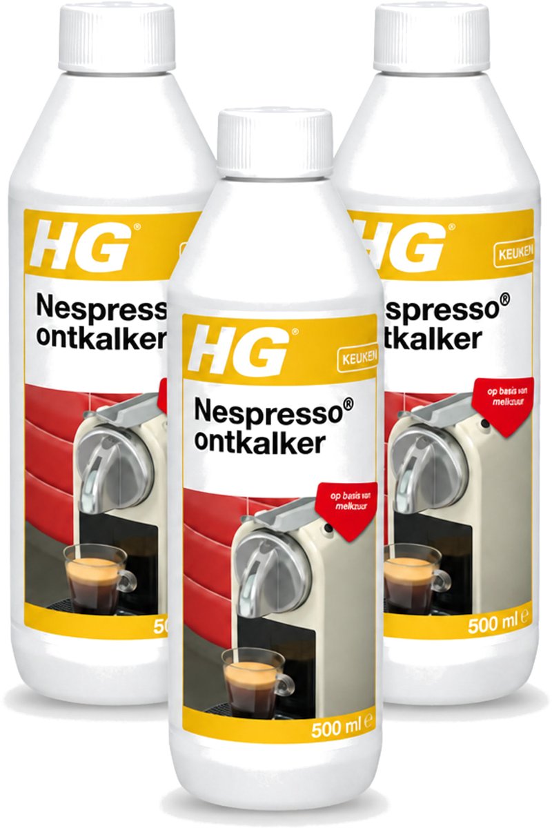 3 x HG - Nespresso Ontkalker - Op Basis Van Melkzuur - 4 tot 5 Reinigingsbeurten - 500 ml - Voordeelverpakking - 3 stuks