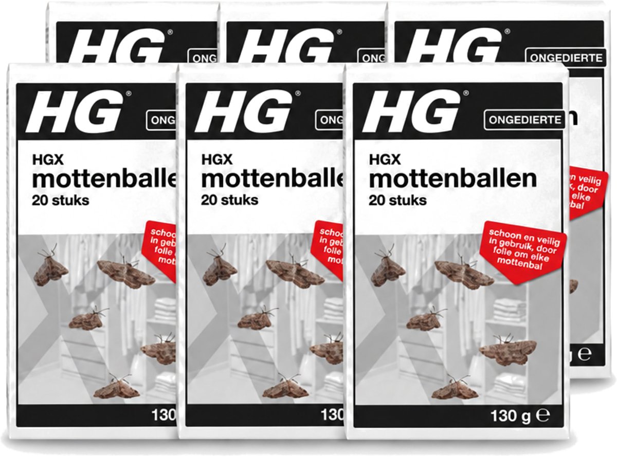 6 x HG X - Ongedierte - Mottenballen - Schoon & Veilig - 20 Mottenballen - Voordeelverpakking - 6 stuks