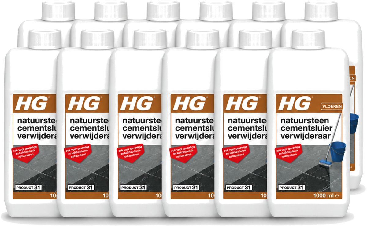 12 x HG - Natuursteen Cementsluierverwijderaar - Zuurvrij - Veilig in Gebruik - 1L - Voordeelverpakking - 12 stuks