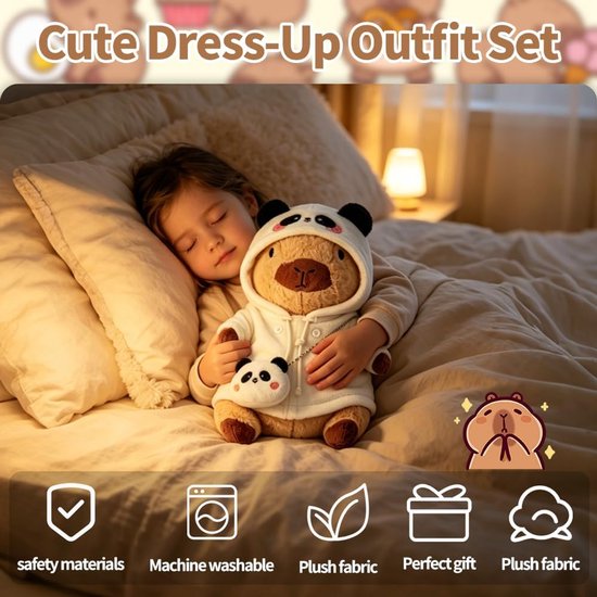 9 stuks 30 cm pluche Capybara, schattige Capybara pluche pop met kleding, pluche pop, simulatie speelgoed van Capibara, cadeau voor kinderen, cadeau voor verjaardag, Kerstmis — afbeelding 3