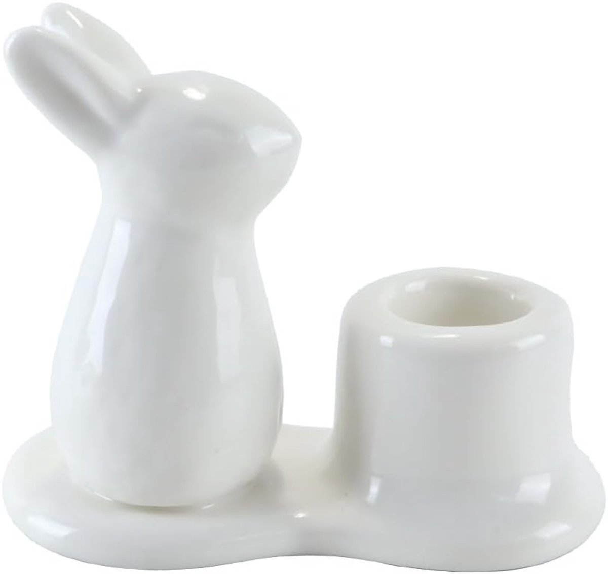Keramische konijnenkaarshouder, schattige decoratieve kandelaars, taps toelopende kaarsenhouders, decoratieve kandelaarhouder voor in de eetkamer (wit)