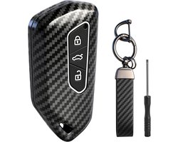 Sleutelhoes compatibel met VW Golf 8, ID3, ID4, GTI, GTE, E-Golf, Skoda Octavia, Seat Leon MK4, Cupra, 3 toetsen autosleutelhoes, carbon autosleutelhoes met sleutelhanger