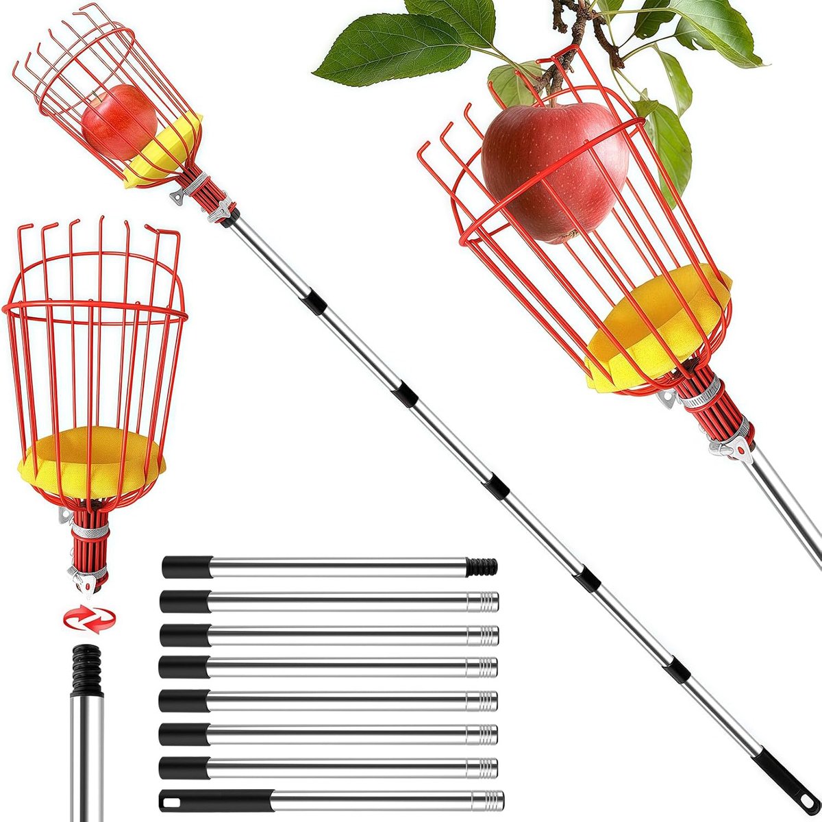3.2M Fruitplukker - Appelplukker Met Telescopische Steel - Fruitplukker Met Verlengsteel En Opvangmand - Fruitgrijper
