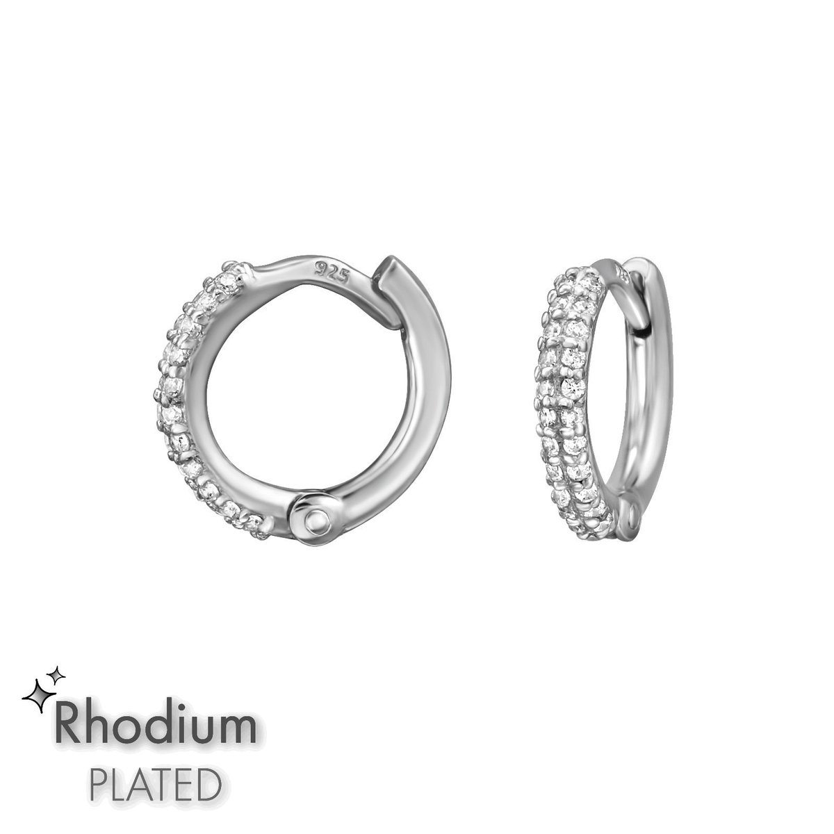 Joy|S - Zilveren oorbellen - 10 mm oorringen met zirkonia - rhodium / gehodineerd - klapscharnier sluiting - sterling zilver 925