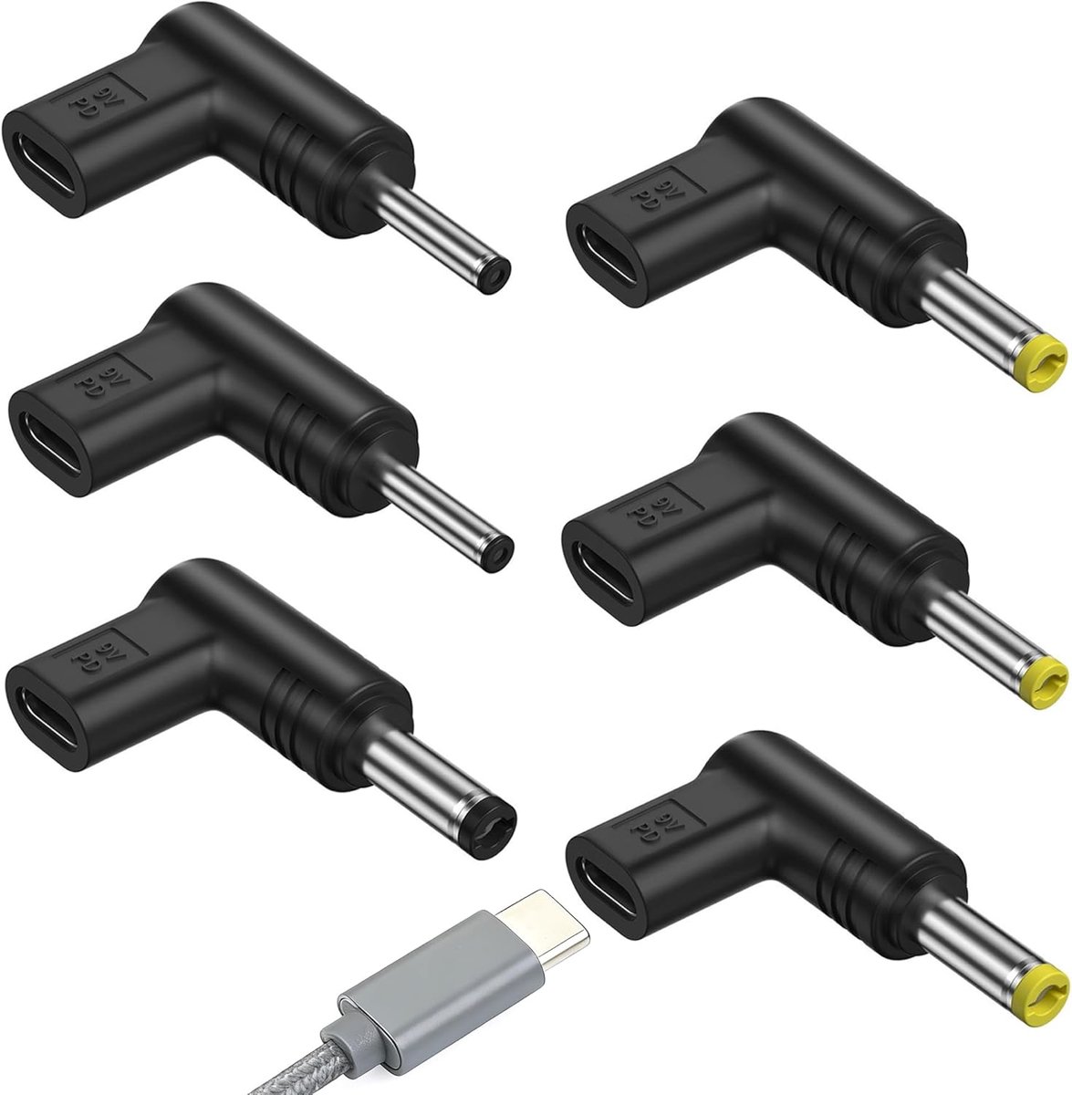 6-Pack USB C Vrouwelijk naar DC Mannelijk Adapter Set, 5V Convertoren met 3.01.1mm, 3.51.35mm, 5.52.1mm, 4.01.7mm, 4.81.7mm, 5.52.5mm Connectors voor Routers, Power Banks & Kleine Elektronica