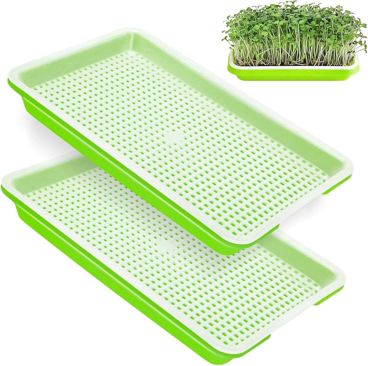 2 stuks kresse kweekschalen sprossen kweekset kiemschalen voor sprossen en microgreens kweekschalen sprossenbox voor sprossen, microgreens en fonteinkruid 22 x 14 cm