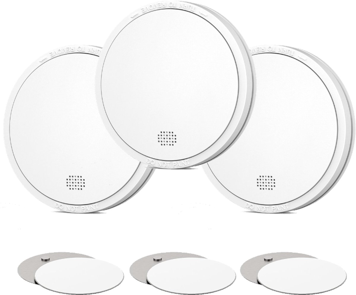 CPVAN Rookmelder met 10 Jaar Batterij - Inclusief Test/Silence Knop en LED Indicator - Voldoet aan EN 14604 - Geschikt voor Woonkamer - Keuken - Caravan en Kantoor - Model: FSI-3004 - 3 Stuks