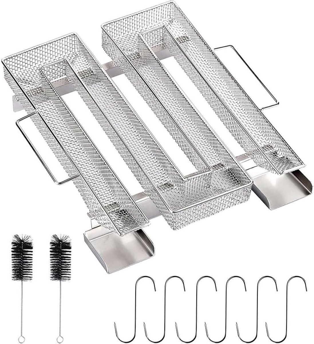 Rookgenerator met handvat, premium roostervrij staal, herbruikbare rookgenerator voor koud roken met borstel en haak, geschikt voor alle barbecue-rookapparaten