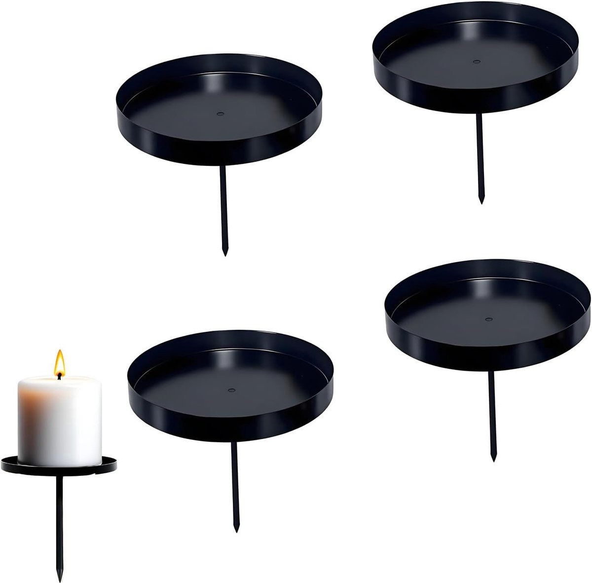 Kaarsenhouder, adventskrans, set van 4 metaal, zwart, voor stompkaarsen, 8 cm wasvanger, bord, rustieke kerstdecoratie voor tafeldecoratie en adventsstuk (zwart)