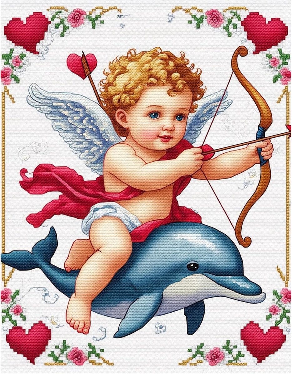 Kits voor volwassenen - 35 x 45 cm 11CT geavanceerde voorbedrukte gestempelde kruissteek borduurpakketten voor volwassenen beginners, doe-het-zelf cupido"s pijl kruissteek ambachten