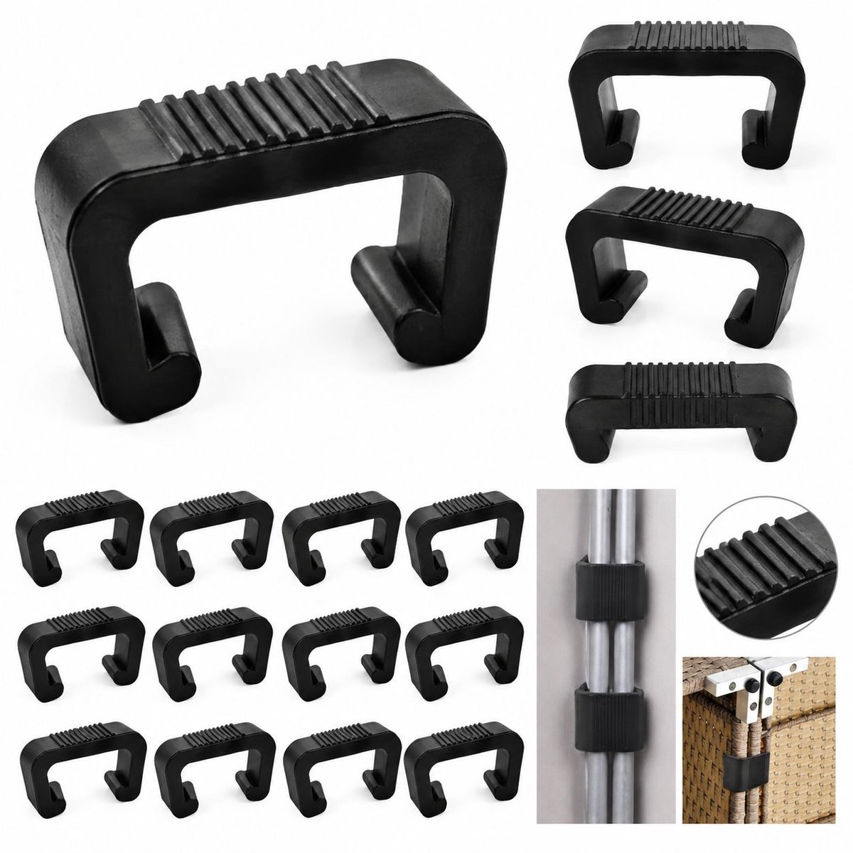 VHV - Meubelklemmen - 10 stuks - Zwart - Meubelclips - Tuinmeubelbevestigingsclips - Klemmen - Bankclips - voor rotanmeubelen/stoelklem