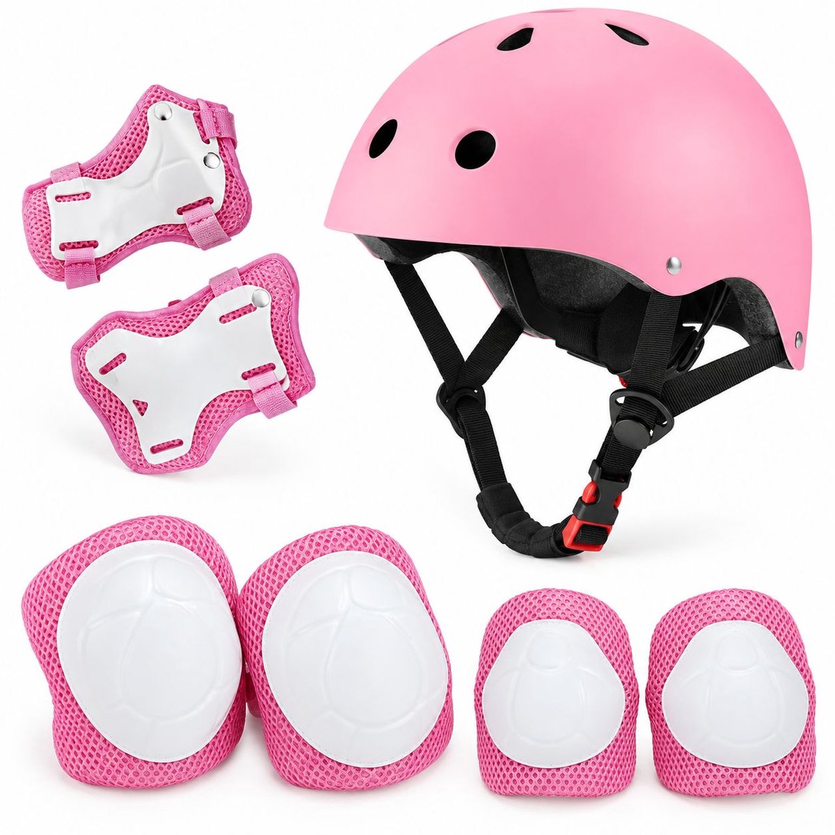 VHV - Beschermingsset - M - Roze - Skate bescherming - Sportveiligheid - Skatebeschermers - Helm knie elleboog pols - voor skateboard en scooterhelm
