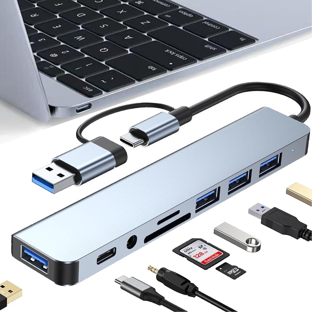 USB C Hub 8-in-1 - USB-Verteiler met Ethernet - 4K HDMI - 100W PD - USB 3.0 - SD/TF-kaartlezer - Multiport USB-C Adapter voor MacBook - iPad - iPhone 15/16 - Windows - Chromebook - Samsung