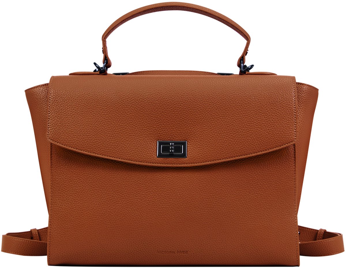 Victoria Hyde “Potter” - Rugzak/Schoudertas/Handtas - Dames Tas - rugzak voor laptop tot 13 inch - rugzak met trolleyband - rugzak dames reizen - Meerdere vakken - werkverkeer en reizen - bruin