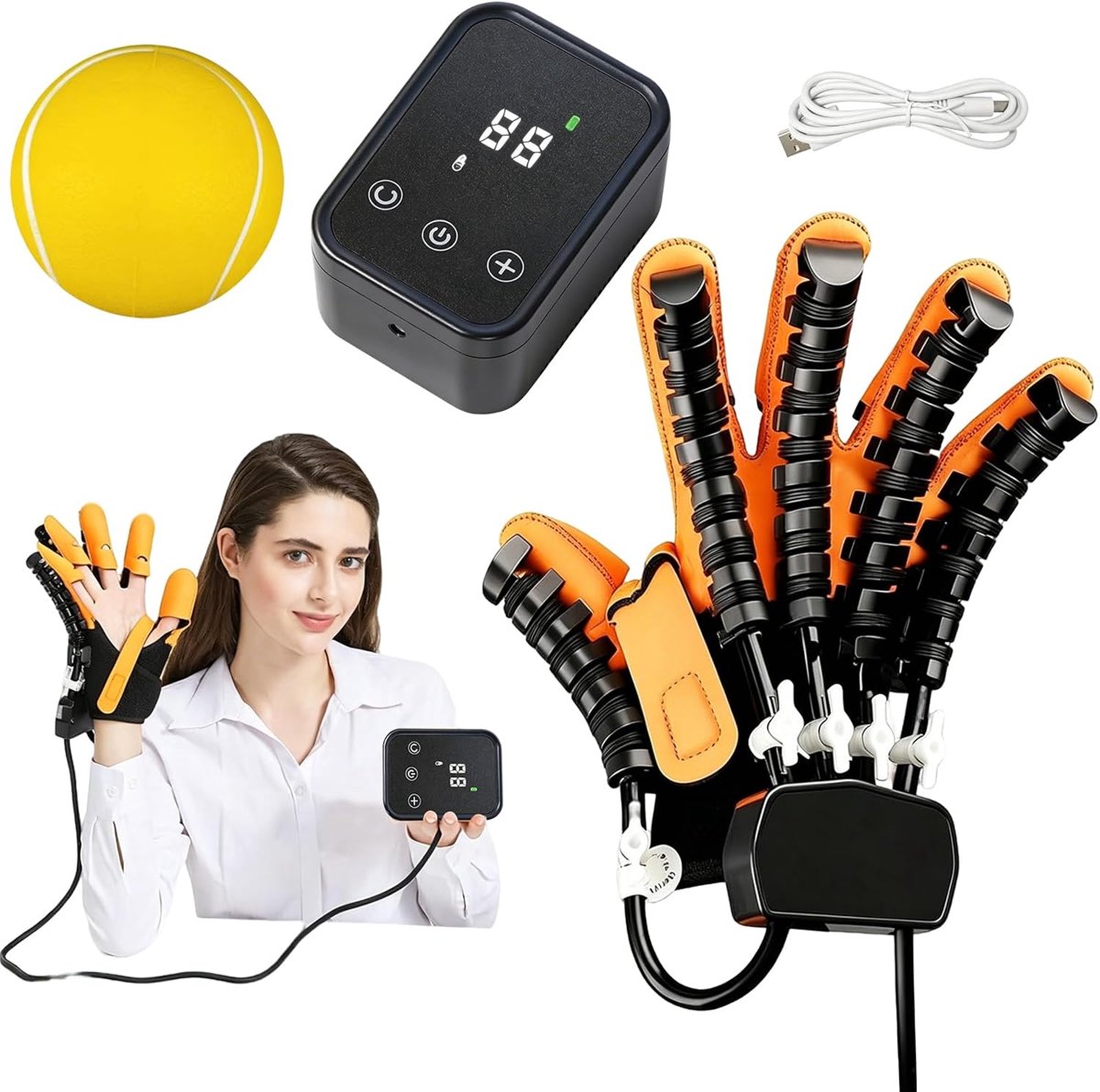 Instelmodus/intensiteit, oplaadbare vingertrainer, handmatige functiestoornis van de rechterhand