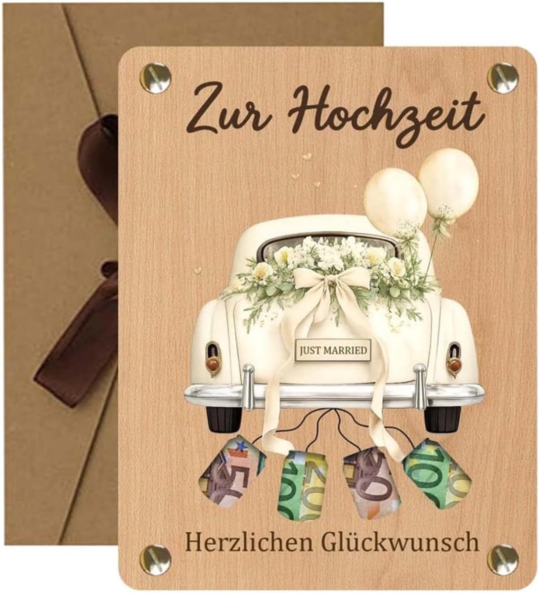 Envelop voor bruiloft, geld met auto-design, originele wenskaart met envelop, ideaal voor huwelijksgeschenken, geldverpakking en verrassingen voor het bruidspaar
