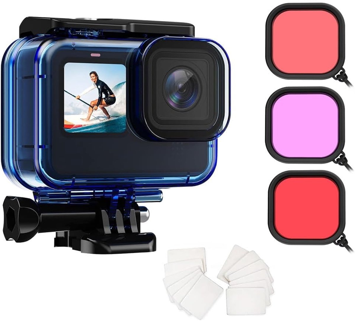 Behuizing Case voor GoPro Hero13/12/11/10/9 Zwart Waterdichte Actie Camera met Duik Filter, Go Pro Onderwater Beschermende Duik 3 Pack Kleur Correctie Lens Filter Accessoires Kit
