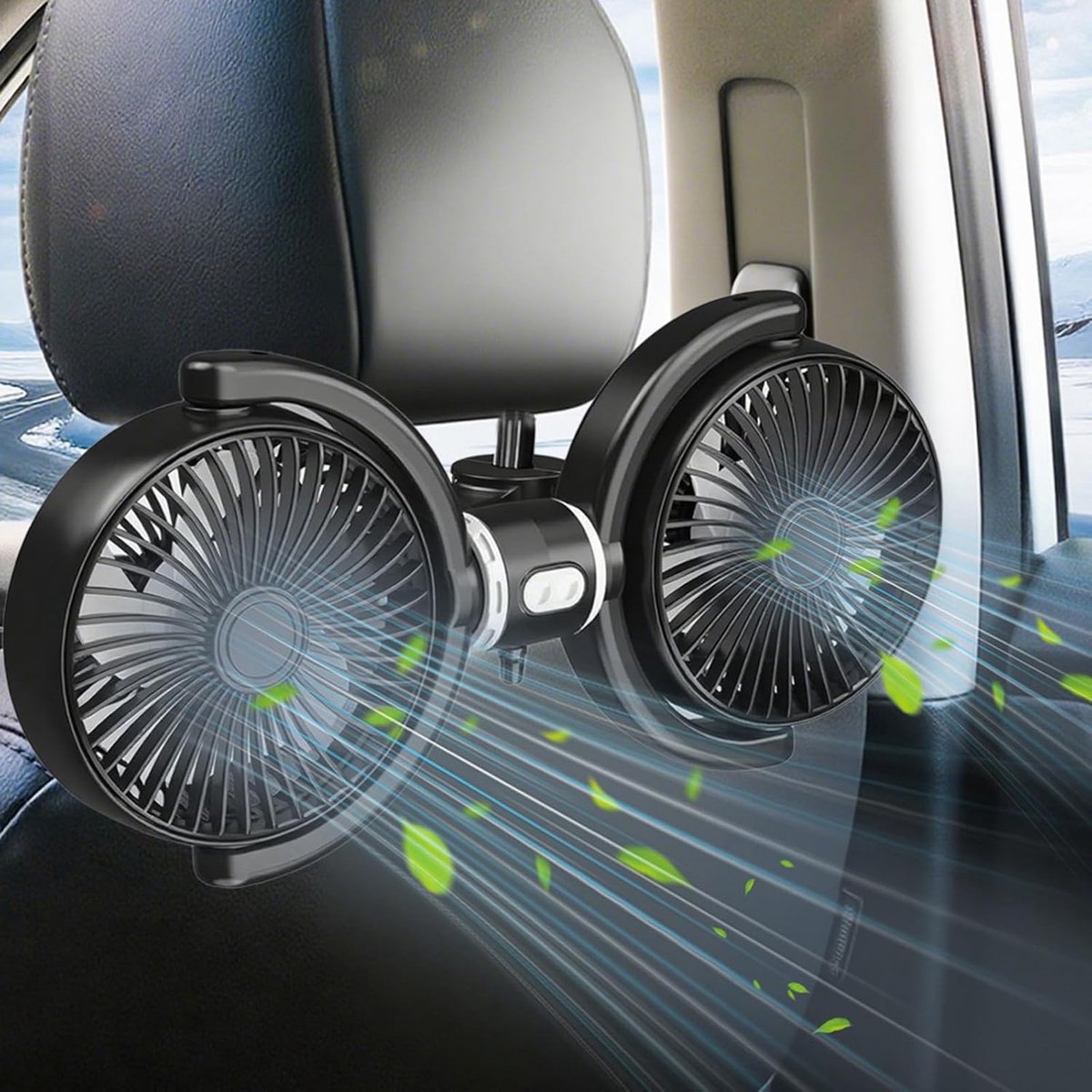 USB-autoventilator voor achterbank voor kinderen, USB-power-autoventilatoren, individueel geregeld, 360 ° draaibaar, krachtige 3-snelheden, auto-achterbank, hoofdsteun