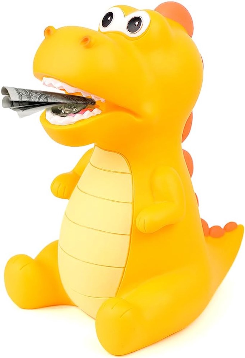 Spaarpot voor kinderen, groot dino-spaarvarken voor meisjes en jongens, spaarpot van veilig pvc-materiaal voor decoratie van de kinderkamer, cadeau, speelgoed, doopgeschenken (geel