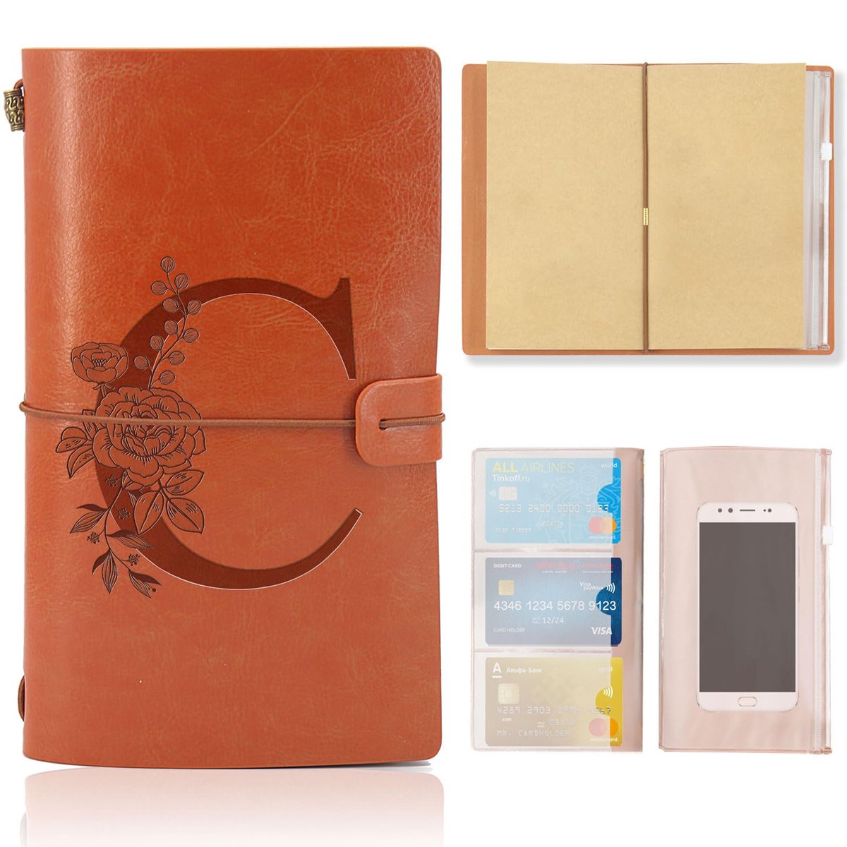 Reisnotitieboek navulbaar - PU-leer - initialen C - perfect voor vakantie en herinneringen - ShopVlot