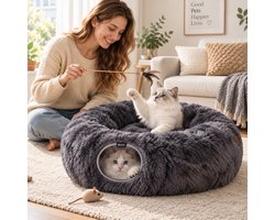 BOTC Kattentunnel met Kattenmand - Speeltunnel Voor Dieren - Tunnel Kat - Kattenhuis - Speeltunnel kat - Grijs