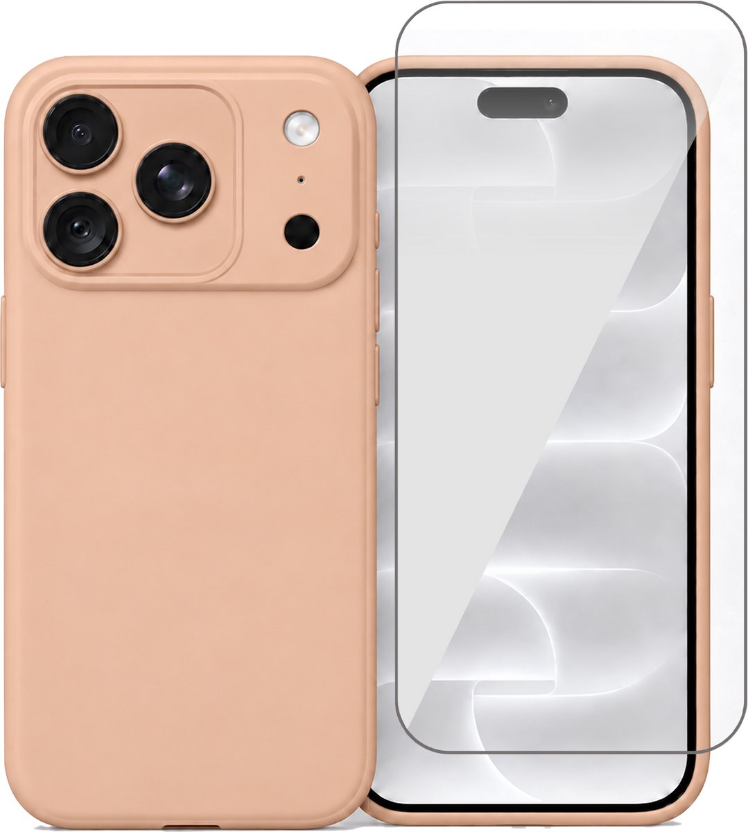 Hoesje geschikt voor iPhone 18 Pro / 17 Pro – MatteShield Back Cover – Roze – Met Screenprotector Glas