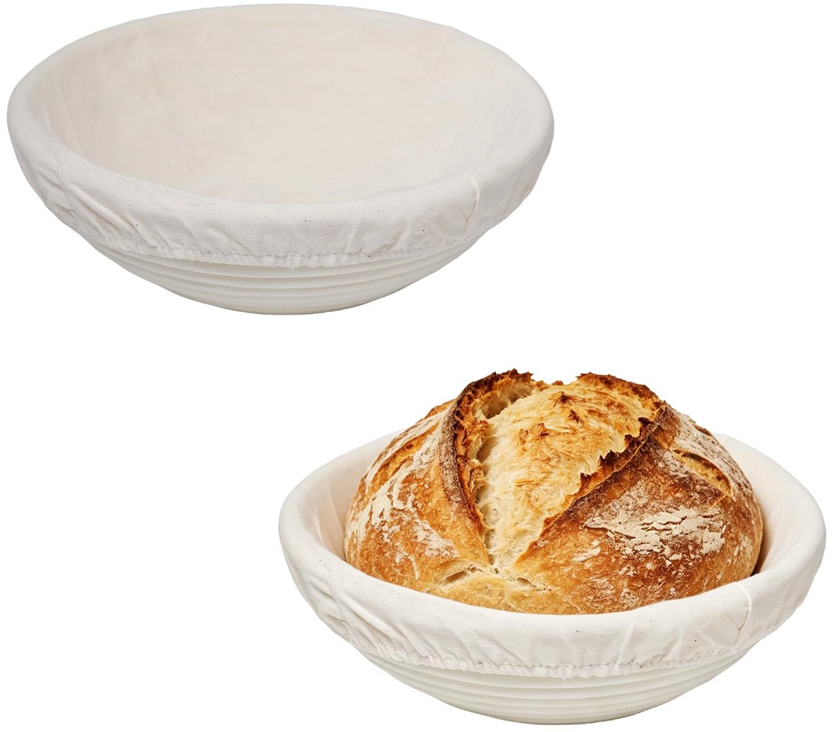 SnelShoppen - 2 Stuks Gistmanden 25 cm Rond met Linnen Inzetstukken - Zuurdeeg Brood Bak Accessoires - Natuurlijke Rotan Broodmanden voor 700-1000 g D