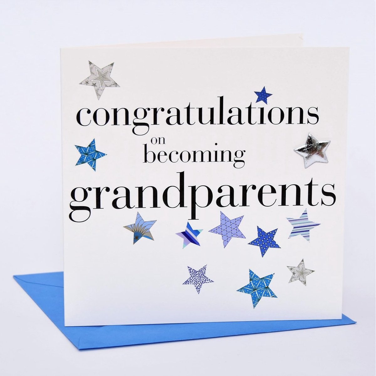 SnelShoppen - Mooie felicitatiekaart voor grootouders met hert en sterren - blauwe kaart met zilveren ster - lege binnenkant - inclusief blauwe envelo
